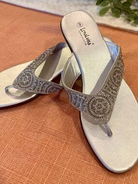 Silver Crystal Thong Sandals